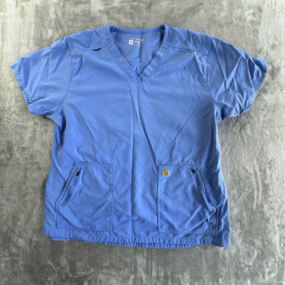 Carhartt Scrub Top Womens 2XL Blue Modern Fit Nurse Medical Workwear Utility